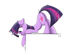 Size: 3284x2463 | Tagged: safe, artist:kaf_pone, derpibooru import, twilight sparkle, unicorn twilight, pony, unicorn, g4, behaving like a cat, butt, ears, ears back, face down ass up, female, floppy ears, horn, mare, plot, simple background, solo, white background