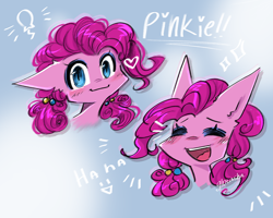 Size: 2500x2000 | Tagged: safe, artist:glotasha, derpibooru import, pinkie pie, earth pony, pony, g4, blushing, cute, eyes closed, eyes open, happy, heart, open mouth, shy, smiling, solo
