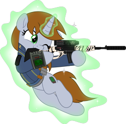 Size: 5067x5000 | Tagged: safe, artist:jhayarr23, derpibooru import, oc, oc only, oc:littlepip, pony, unicorn, fallout equestria, aiming, commission, commissioner:solar aura, gun, horn, levitation, magic, pipbuck, rifle, telekinesis, unicorn oc, weapon, zebra rifle