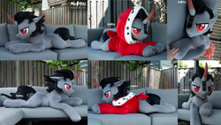 Size: 2666x1500 | Tagged: safe, artist:meplushyou, derpibooru import, king sombra, pony, unicorn, horn, irl, life size, lying down, multiple views, photo, plushie, prone, sofa, solo