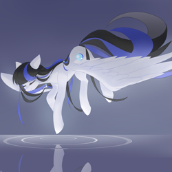 Size: 2000x2000 | Tagged: safe, artist:moshuijiumu, derpibooru import, oc, pegasus, pony, black mane, eyes closed, female, gray coat, mare, pegasus oc, smiling, solo, tail, two toned mane, two toned tail, water