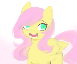 Size: 1200x1000 | Tagged: safe, artist:moshuijiumu, derpibooru import, fluttershy, pegasus, pony, g4, female, green eyes, mare, open mouth, open smile, palindrome get, pink mane, smiling, solo, yellow coat
