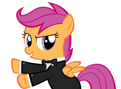 Size: 1600x1180 | Tagged: safe, artist:orschmann, derpibooru import, scootaloo, pegasus, pony, g4, clothes, female, filly, foal, simple background, solo, solo female, transparent background, tuxedo, vector