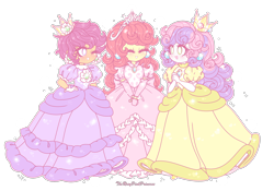 Size: 1820x1275 | Tagged: safe, artist:therosypinkprincess, derpibooru import, apple bloom, scootaloo, sweetie belle, human, equestria girls, g4, blushing, clothes, crown, cutie mark crusaders, dress, eyes closed, female, gown, jewelry, one eye closed, open mouth, princess, princess apple bloom, princess daisy, princess peach, princess scootaloo, princess shokora, princess sweetie belle, regalia, simple background, smiling, sparkles, super mario bros., text, transparent background, trio, trio female, wink