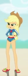 Size: 125x339 | Tagged: safe, derpibooru import, edit, edited screencap, screencap, applejack, human, aww... baby turtles, equestria girls, g4, applejack's beach shorts swimsuit, applejack's hat, clothes, cowboy hat, cropped, female, hat, my little pony equestria girls: better together, solo focus, swimsuit