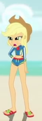 Size: 111x318 | Tagged: safe, derpibooru import, edit, edited screencap, screencap, applejack, human, aww... baby turtles, equestria girls, g4, applejack's beach shorts swimsuit, applejack's hat, clothes, cowboy hat, cropped, female, hat, my little pony equestria girls: better together, solo focus, swimsuit