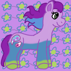 Size: 1200x1200 | Tagged: safe, artist:mintwhistle, derpibooru import, part of a set, earth pony, pony, g3, abstract background, daisy paisley, female, gradient legs, mare, medibang paint, patterned background, smiling, solo, two toned mane