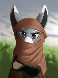Size: 2000x2692 | Tagged: safe, artist:twotail813, derpibooru import, oc, oc only, zebra, equestria at war mod, bust, clothes, command and conquer, command and conquer: generals, dr. thrax, ear fluff, ears, portrait, solo, visor