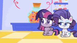 Size: 640x360 | Tagged: safe, derpibooru import, screencap, cheerilee, rarity, twilight sparkle, twilight sparkle (alicorn), alicorn, earth pony, pony, unicorn, g4, g4.5, my little pony: pony life, one last wish, animated, bipedal, female, gif, horn, mare, trio, trio female