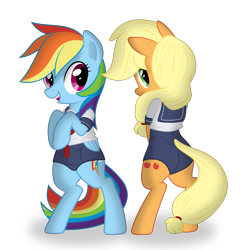 Size: 2500x2500 | Tagged: safe, artist:dolphinfox, artist:tex edits, derpibooru import, applejack, rainbow dash, pegasus, pony, g4, .svg available, absurd resolution, bipedal, butt, clothes, female, mare, one-piece swimsuit, plot, school swimsuit, school uniform, simple background, swimsuit, transparent background, vector