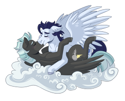 Size: 3200x2600 | Tagged: safe, artist:monnarcha, derpibooru import, soarin', thunderlane, pony, g4, cloud, gay, kissing, male, shipping, simple background, soarilane, stallion, transparent background