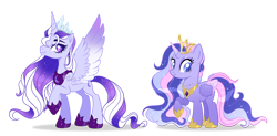 Size: 1280x628 | Tagged: safe, artist:dixieadopts, derpibooru import, oc, oc only, oc:lilac prism, oc:velvet hope, alicorn, pony, colored wings, female, gradient wings, height difference, mare, physique difference, simple background, slender, thin, transparent background, wings