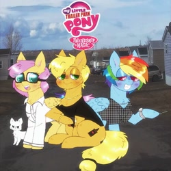 Size: 1964x1964 | Tagged: safe, artist:mclovin, derpibooru import, angel bunny, applejack, fluttershy, rainbow dash, cat, earth pony, pegasus, pony, g4, alcohol, alternate hairstyle, bubbles (trailer park boys), catified, clothes, crossover, drink, drug use, drugs, glass, glasses, high, jewelry, joint, julian (trailer park boys), marijuana, necklace, open mouth, open smile, ricky (trailer park boys), shirt, short hair, smiling, species swap, stoned, trailer park boys, watch, whiskey