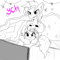 Size: 2048x2048 | Tagged: safe, derpibooru import, oc, oc only, alicorn, earth pony, pegasus, pony, unicorn, commission, controller, couple, duo, horn, love, sofa, television, ych result