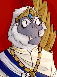 Size: 520x700 | Tagged: safe, artist:bunnyshrubby, derpibooru import, oc, oc only, oc:alokassa i, yeti, equestria at war mod, bust, clothes, crown, jewelry, necklace, portrait, regalia, solo