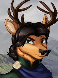 Size: 1560x2100 | Tagged: safe, artist:kelkessel, derpibooru import, oc, oc only, oc:asbjoern hallgilsson, deer, equestria at war mod, antlers, bust, clothes, deer oc, non-pony oc, portrait, solo