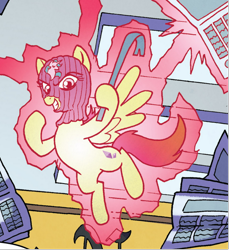 Size: 640x698 | Tagged: safe, artist:tonyfleecs, derpibooru import, idw, pegasus, pony, from the shadows, g4, spoiler:comic, spoiler:comic52, cropped, crowbar, female, magic, mare, mask, official comic, robbery, unnamed character, unnamed pony