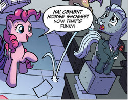 Size: 752x589 | Tagged: safe, artist:tonyfleecs, derpibooru import, idw, pinkie pie, earth pony, pony, from the shadows, g4, spoiler:comic, spoiler:comic52, cement, cropped, female, magic, male, mare, official comic, stallion, unnamed character, unnamed pony
