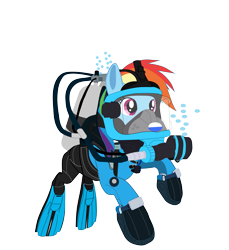 Size: 4157x4535 | Tagged: safe, artist:sonicstreak5344, derpibooru import, rainbow dash, pegasus, pony, g4, bubble, drysuit, flippers, flippers (gear), full face mask, hose, ocean, oxygen tank, rebreather, respirator, scuba gear, scuba tank, show accurate, simple background, solo, straps, transparent background, underwater, vector, water