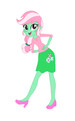 Size: 406x654 | Tagged: safe, artist:leahrow, artist:selenaede, derpibooru import, human, equestria girls, g4, base used, clothes, cutie mark on clothes, equestria girls style, equestria girls-ified, freckles, green skin, hand on hip, high heels, looking at you, minty (g4), open mouth, open smile, pink eyes, pink hair, recolor, shoes, simple background, smiling, solo, white background