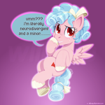 Size: 1600x1600 | Tagged: safe, artist:willoillo, derpibooru import, cozy glow, pegasus, pony, g4, adventure in the comments on derpi, cozybetes, cute, female, filly, foal, gradient background, lightly watermarked, meme, solo, watermark