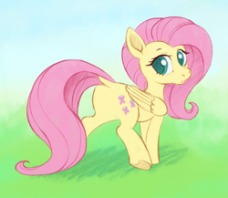 Size: 1517x1318 | Tagged: safe, artist:colossalstinker, derpibooru import, fluttershy, pegasus, pony, g4, butt, cute, dock, female, flutterbutt, grass, looking back, mare, shyabetes, solo, tail, tail aside, walking