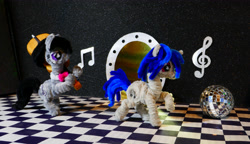 Size: 5143x2967 | Tagged: safe, alternate version, artist:malte279, derpibooru import, part of a set, dj pon-3, octavia melody, vinyl scratch, g4, cello, chase, chenille, chenille stems, chenille wire, craft, disco ball, duo, duo female, female, musical instrument, pipe cleaner sculpture, pipe cleaners