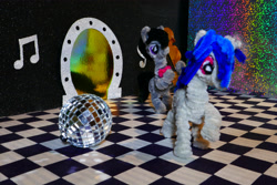 Size: 4119x2746 | Tagged: safe, alternate version, artist:malte279, derpibooru import, part of a set, dj pon-3, octavia melody, vinyl scratch, g4, cello, chase, chenille, chenille stems, chenille wire, craft, disco ball, duo, duo female, female, musical instrument, pipe cleaner sculpture, pipe cleaners