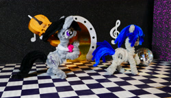 Size: 5422x3124 | Tagged: safe, alternate version, artist:malte279, derpibooru import, part of a set, dj pon-3, octavia melody, vinyl scratch, g4, cello, chase, chenille, chenille stems, chenille wire, craft, disco ball, duo, duo female, female, musical instrument, pipe cleaner sculpture, pipe cleaners