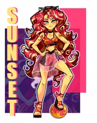 Size: 1622x2048 | Tagged: safe, artist:libbly_libby, derpibooru import, sunset shimmer, human, equestria girls, g4, 2d, clothes, collar, commission, eyebrow piercing, female, hand on hip, high heels, legs, looking at you, piercing, shoes, shorts, smiling, smiling at you, solo, sunglasses, toes, wrist cuffs, wristband