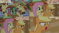 Size: 2000x1125 | Tagged: safe, derpibooru import, edit, edited screencap, editor:quoterific, screencap, applejack, flam, flim, fluttershy, earth pony, pegasus, pony, unicorn, g4, season 6, viva las pegasus, brothers, caption, flim flam brothers, horn, identical twins, siblings, text, twin brothers, twins