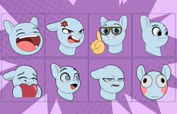 Size: 3600x2324 | Tagged: safe, artist:joaothejohn, derpibooru import, pony, blushing, commission, cute, emoji, emotes, expressions, glasses, heart, laughing, lidded eyes, meme, open mouth, poggers, shy, simple background, smiling, solo, text, your character here