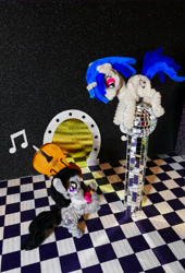 Size: 3386x4980 | Tagged: safe, alternate version, artist:malte279, derpibooru import, part of a set, dj pon-3, octavia melody, vinyl scratch, g4, cello, chase, chenille, chenille stems, chenille wire, craft, disco ball, duo, duo female, female, musical instrument, pipe cleaner sculpture, pipe cleaners