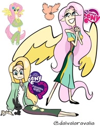 Size: 965x1240 | Tagged: safe, artist:aravaliadatlia, derpibooru import, fluttershy, bird, human, rabbit, equestria girls, g4, alternate hairstyle, animal, cardigan, clothes, cute, dress, elf ears, female, flats, grin, humanized, jewelry, natural hair color, necklace, shoes, shyabetes, simple background, skirt, smiling, solo, thin, white background, winged humanization, wings
