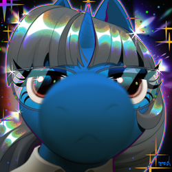 Size: 3000x3000 | Tagged: safe, artist:rrd-artist, derpibooru import, oc, oc only, oc:mint petal, pony, unicorn, close-up, clothes, commission, extreme close-up, eyelashes, glasses, horn, looking at you, snoot, sparkles, suit, ych result