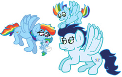 Size: 749x474 | Tagged: safe, artist:snoopy7c7, rainbow dash, soarin', oc, pegasus, pony, baby, baby pony, colt, female, filly, foal, male, mare, parent:rainbow dash, parent:soarin', parents:soarindash, shipping, soarindash, stallion, straight