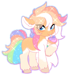 Size: 942x1027 | Tagged: source needed, safe, artist:pasteldraws, derpibooru import, oc, oc only, earth pony, pony, blushing, colorful, drink, drinking straw, freckles, simple background, solo, sparkles, transparent background