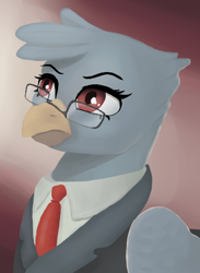 Size: 496x677 | Tagged: safe, artist:monx94, derpibooru import, oc, oc only, oc:alexandra descieux, griffon, equestria at war mod, bust, clothes, glasses, griffon oc, necktie, portrait, solo