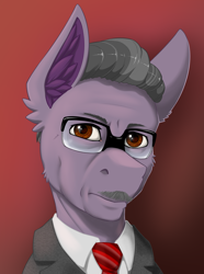 Size: 2000x2692 | Tagged: safe, artist:twotail813, derpibooru import, oc, oc only, oc:bray foam, pony, equestria at war mod, bust, clothes, ear fluff, ears, facial hair, glasses, moustache, necktie, portrait, solo