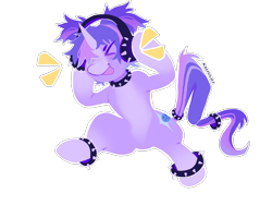 Size: 3000x2250 | Tagged: safe, alternate version, artist:kaijulii, derpibooru import, oc, oc only, unicorn, bipedal, choker, collar, commission, dancing, headphones, horn, multicolored tail, pale belly, pigtails, punk, purple coat, purple fur, purple mane, raised hoof, raised leg, simple background, solo, spiked choker, spiked collar, standing, standing up, stomp, stomping, tail, tail accessory, transparent background, twintails, two toned coat, unicorn oc, x3, xd