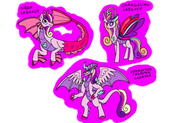 Size: 1414x1000 | Tagged: safe, artist:zetikoopa, derpibooru import, princess cadance, alicorn, changedling, changeling, dragon, siren, g4, bipedal, changedlingified, changelingified, claws, dorsal fin, dragon wings, dragoness, dragonified, ears, female, fin, fins, fish tail, floppy ears, flowing mane, flowing tail, gem, horn, hybrid wings, mare, ocean, purple eyes, scales, sirenified, smiling, species swap, spikes, spread wings, swimming, tail, underwater, water, wings