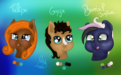 Size: 4000x2500 | Tagged: safe, artist:loopina, derpibooru import, oc, oc only, oc:boreal junior, oc:onyx, oc:tulipe, earth pony, pegasus, saddle arabian, baby, color palette, cute, female, foal, male, mare, siblings, simple background, stallion, twins