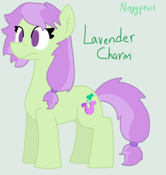 Size: 2760x2894 | Tagged: safe, artist:naggfruit, derpibooru import, oc, oc only, oc:lavender charm, female, offspring, parent:marble pie, parent:trouble shoes, parents:marbleshoes, simple background, solo, two toned mane