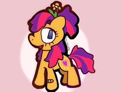 Size: 1024x768 | Tagged: safe, artist:lily-iguess, earth pony, pony, g4, bandaid, female, flower, flower in hair, head turn, heart, leaf, looking at you, maggie joy, mare, open mouth, open smile, side view, smiling, smiling at you, solo