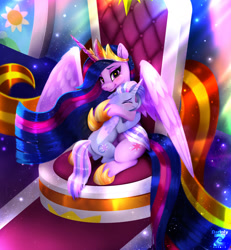 Size: 1738x1883 | Tagged: safe, artist:darksly, derpibooru import, princess twilight 2.0, twilight sparkle, twilight sparkle (alicorn), oc, oc:velvet hope, alicorn, pony, g4, alicorn oc, crying, duo, duo female, female, horn, hug, mare, older, older twilight, older twilight sparkle (alicorn), wings