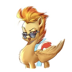 Size: 1270x1280 | Tagged: safe, artist:allat18, derpibooru import, spitfire, pegasus, pony, g4, chest fluff, female, mare, open mouth, open smile, simple background, sketch, smiling, solo, sunglasses, white background