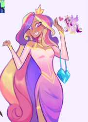 Size: 584x808 | Tagged: safe, artist:mulemount, derpibooru import, princess cadance, alicorn, human, pony, g4, breasts, cleavage, clothes, female, heart, humanized, mare, moderate dark skin, purse, reference, side slit, slender, solo, thin