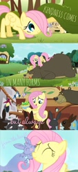 Size: 736x1634 | Tagged: safe, derpibooru import, edit, edited screencap, screencap, fluttershy, harry, bat, bear, bird, fruit bat, rabbit, bats!, g4, lesson zero, season 1, season 2, season 4, the cutie mark chronicles, animal, cute, female, feminism, filly, filly fluttershy, flutterbadass, fluttershy's cottage (interior), foal, food, mare, massage, salad, shyabetes, younger