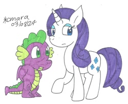 Size: 1208x981 | Tagged: safe, artist:cmara, derpibooru import, rarity, spike, dragon, unicorn, g4, female, horn, male, shipping, simple background, sparity, straight, white background