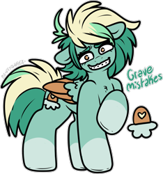 Size: 1673x1791 | Tagged: safe, artist:sexygoatgod, derpibooru import, oc, oc only, oc:grave mistakes, pegasus, pony, braces, chest fluff, female, grin, mare, offspring, parent:oc:toxic spark, parents:oc x oc, simple background, smiling, solo, transparent background